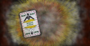 Pelikortti jossa piru tarjoaa rahaa. Kuvituskuvaa alkuperäiseen paholaisen kirjeopisto-artikkeliin rakkaudesta